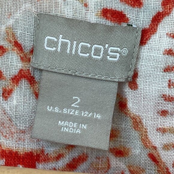 Chicos Womens Large Medallion Print Tunic Top 100% Linen 3/4 Sleeve Shirt Blouse - Picture 6 of 13